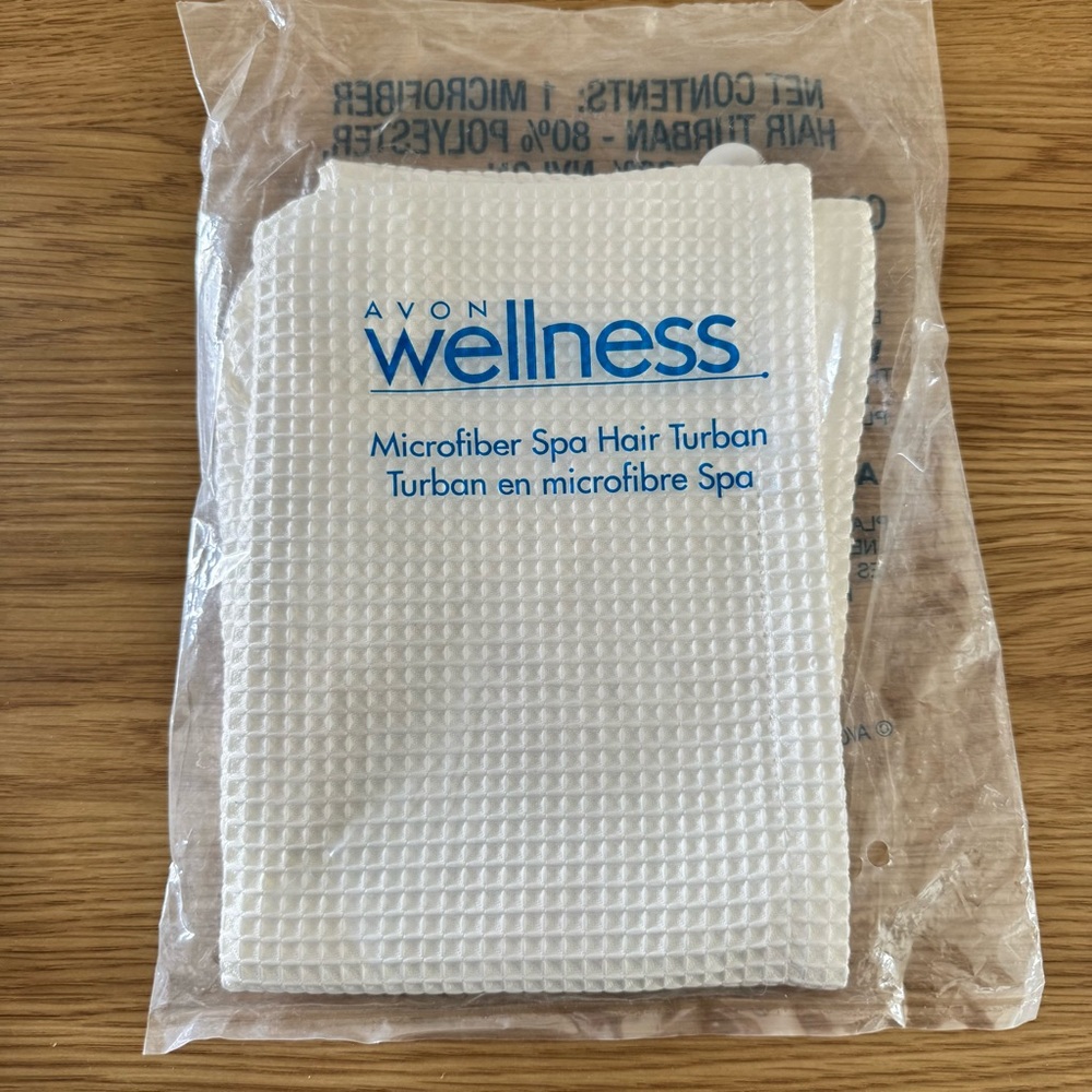 Avon Microfiber Hair Turban with Blue Text